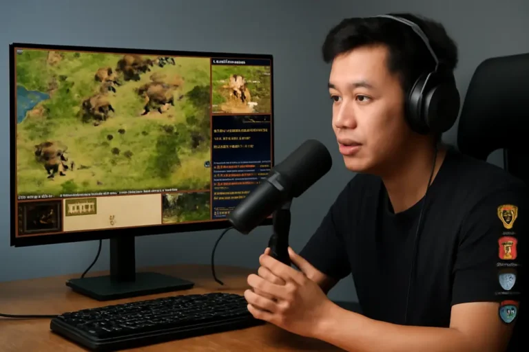 Vietnamese internet café interior with players at monitors playing an old RTS game.
