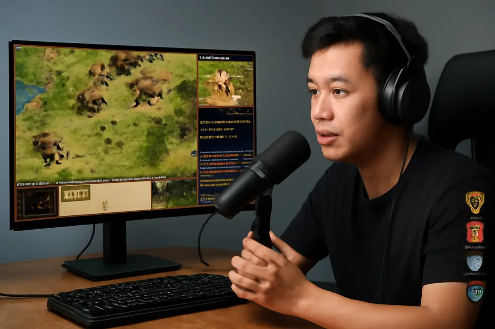 Vietnamese internet café interior with players at monitors playing an old RTS game.